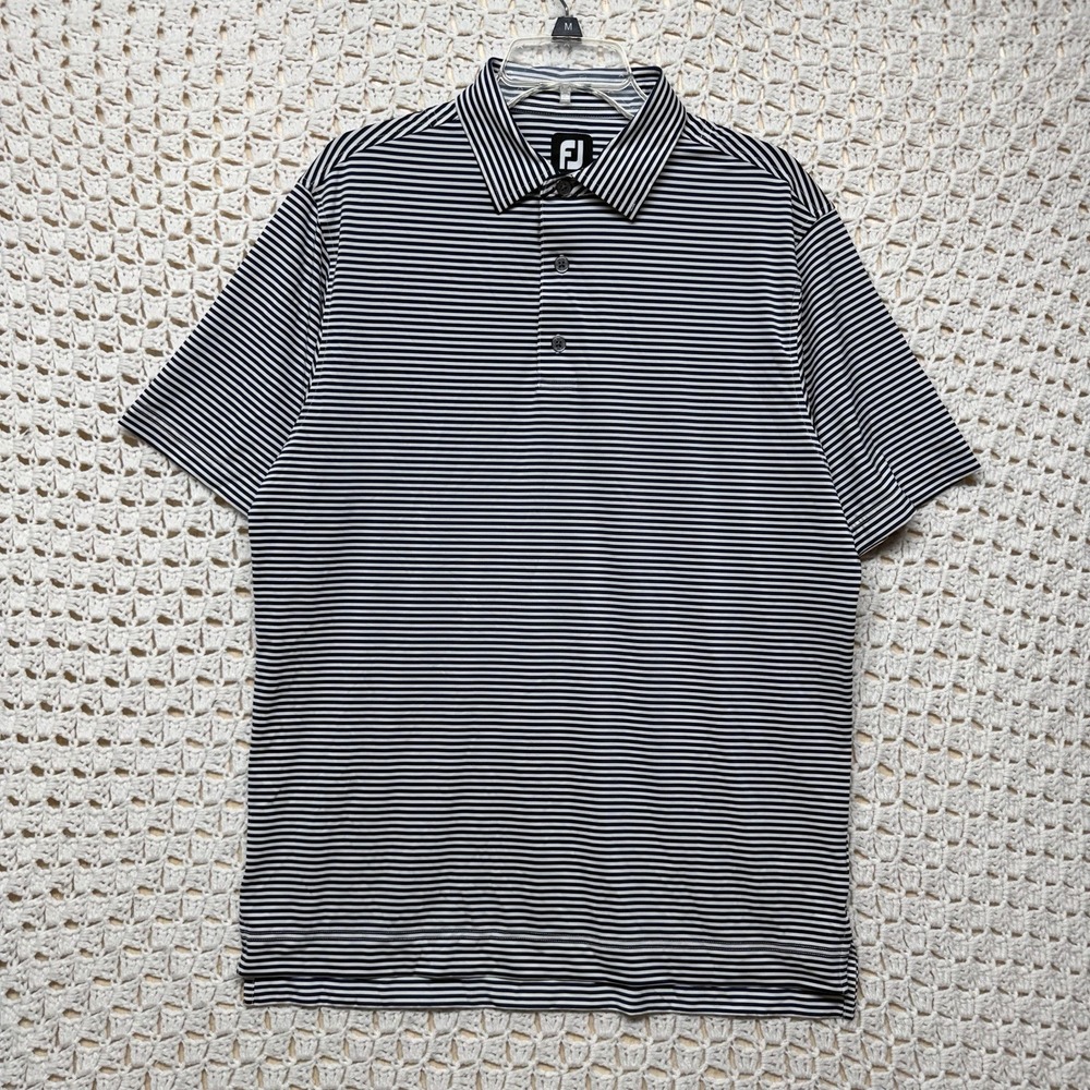 Footjoy Shirt Mens Sz M Blue White Striped Short Sleeve Golf Polo Shirt